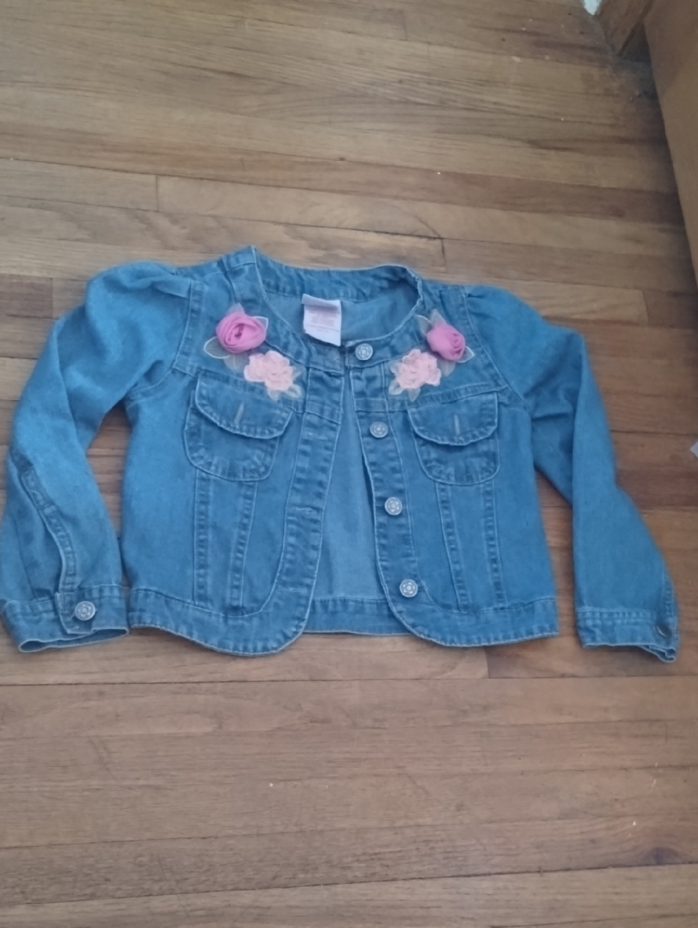 Nannette Blue Denim Jacket with Pink Floral Rosettes